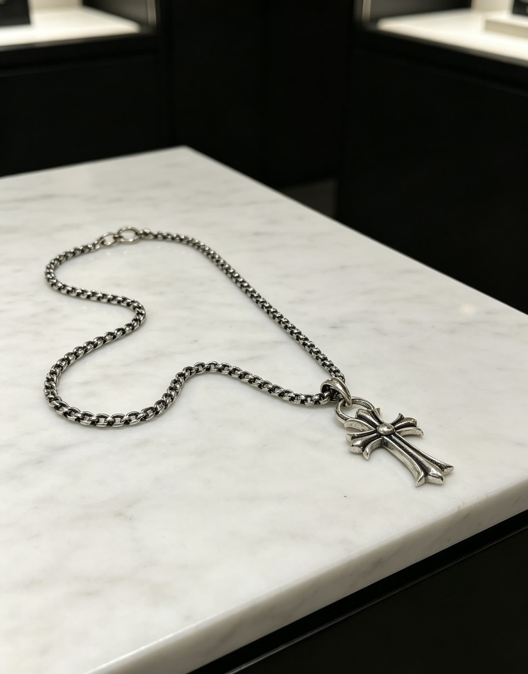 Chrome Hearts Silver Cross Pendant Necklace